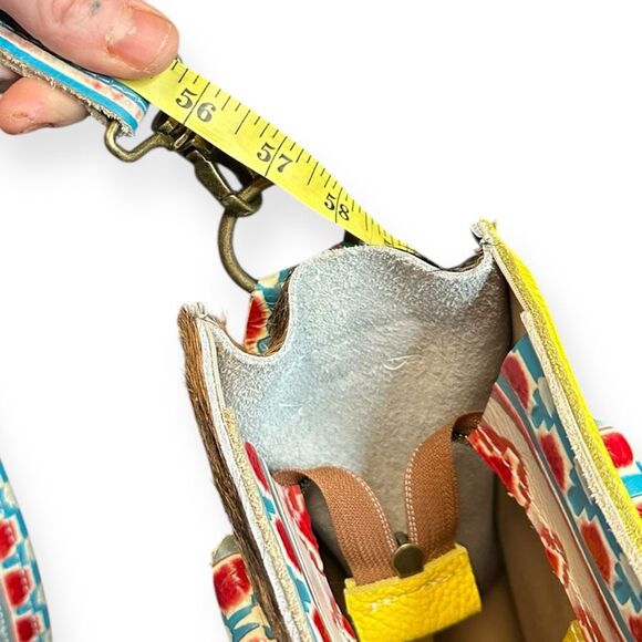 DANCING CACTUS DESIGNS Yellow Leather & Cowhide Tote Bag with Removable Strap - Picture 9 of 10